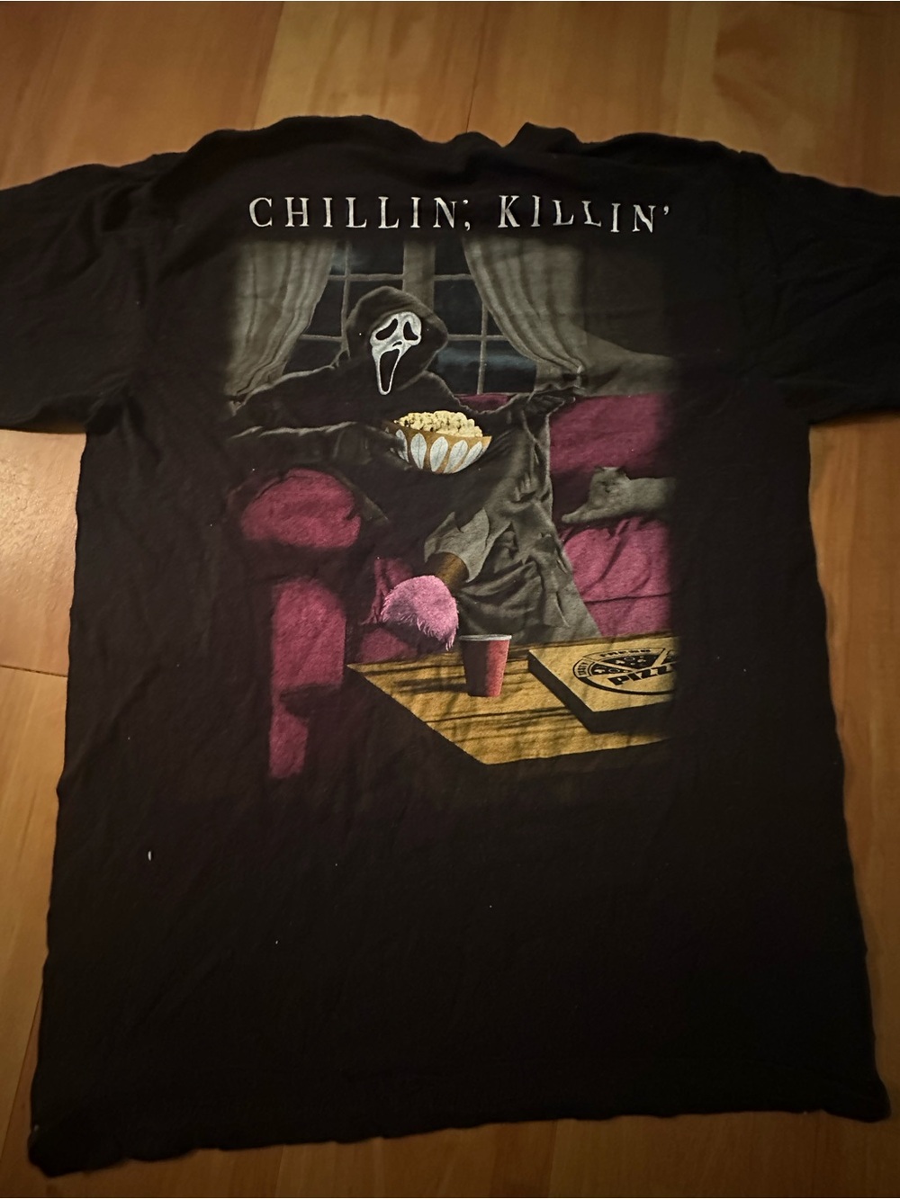 Black Graphic Tee with Ghostface Chest Print - Unbranded